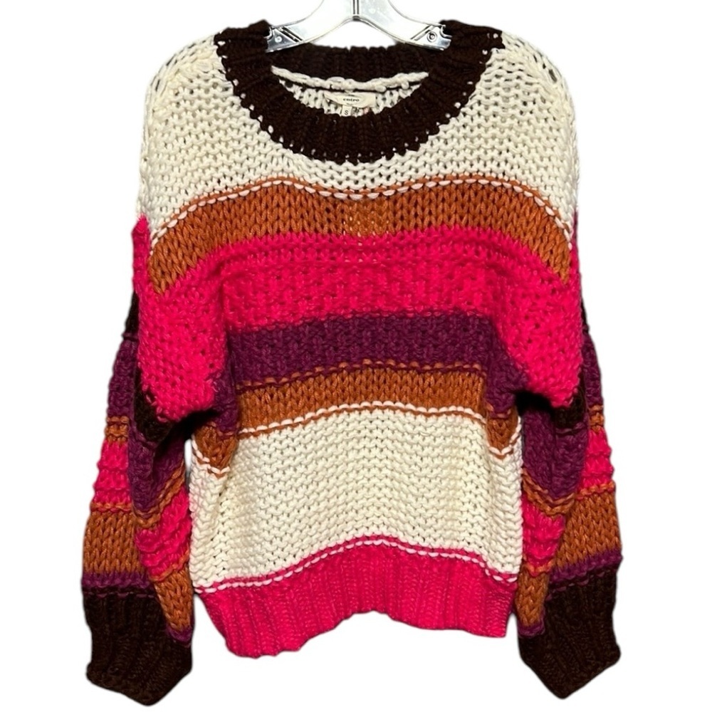 Entro Colorblock Chunky Knit Sweater Small Pink Purple White Oversized